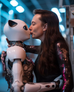 马斯克和美女机器人热吻？
